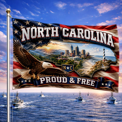 North Carolina Grommet Flag Proud and Free Eagle Coastal State Map