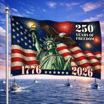Statue of Liberty Eagle Fireworks 250 Years of Freedom House Flag
