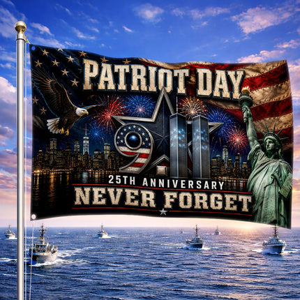 Patriot Day 25th Anniversary Never Forget Grommet Flag