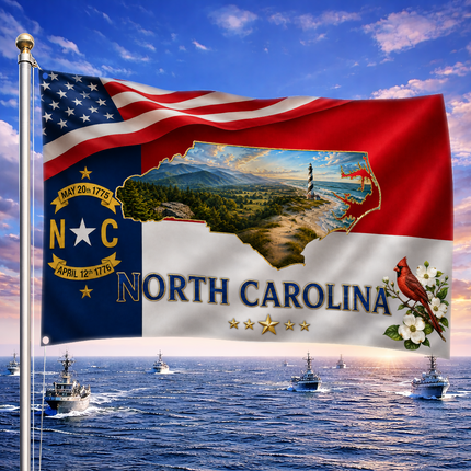 North Carolina Grommet Flag State Map Lighthouse Cardinal