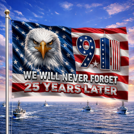 Patriot Day 25th Anniversary Stars Stripes Bald Eagle Grommet Flag