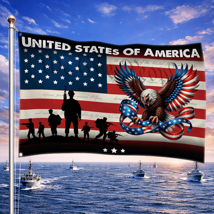 Patriotic Military Soldier Eagle American House Flag