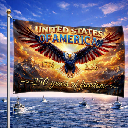 United States of America 250 Years of Freedom Soaring Patriot Eagle Mountain House Flag