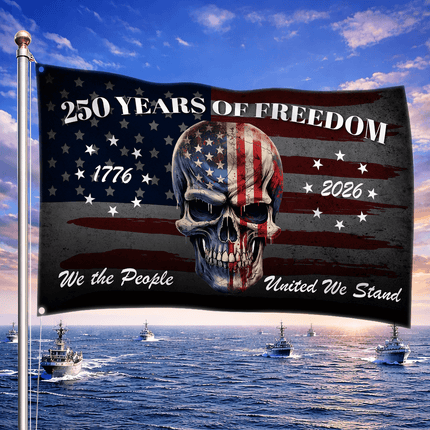 We The People 250 Years of Freedom Patriotic Skull House Flag