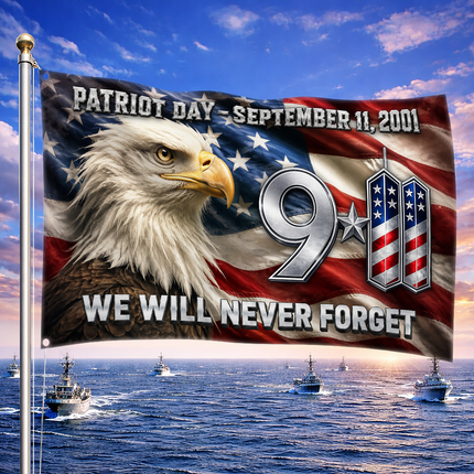 Patriot Day 25th Anniversary Bald Eagle Never Forget Grommet Flag