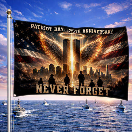 25th Anniversary Patriot Day Angel Wings Twin Towers First Responder Grommet Flag