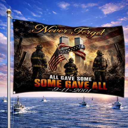 Patriot Day Never Forget Firefighter Memorial 25th Anniversary Grommet Flag