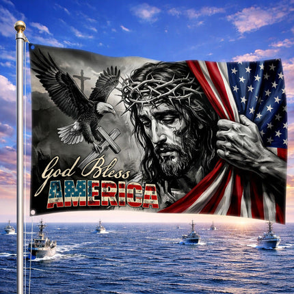 God Bless America Jesus Eagle Grommet Flag