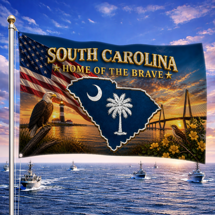 South Carolina Grommet Flag Home of the Brave Eagle Lighthouse
