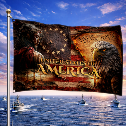 Patriotic Faith Jesus Eagle American House Flag