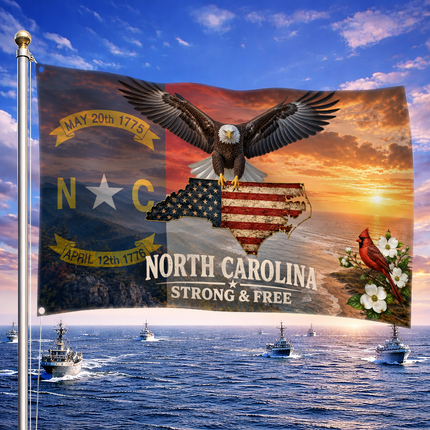 North Carolina Grommet Flag Strong And Free Eagle Cardinal