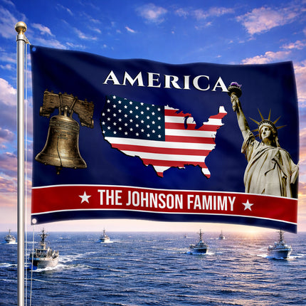 Personalized USA Map Liberty Bell American House Flag
