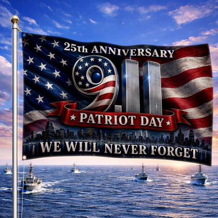 25th Anniversary Patriot Day Twin Towers American Flag Grommet Flag
