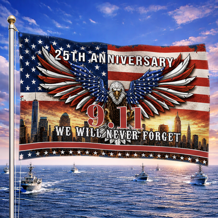 Patriot Day 25th Anniversary American Eagle Never Forget Grommet Flag