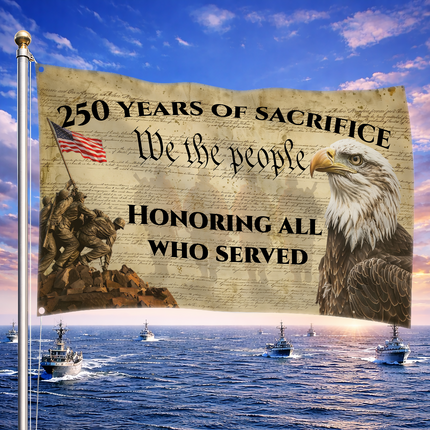US Veteran 250 Years of Sacrifice Iwo Jima Parchment Eagle House Flag