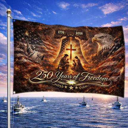 Praying Soldier Family Cross Liberty Bell America 250 House Flag