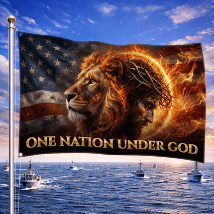 One Nation Under God Fiery Lion Jesus Flag