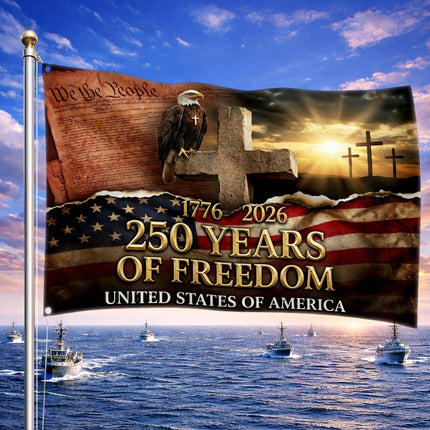 United States of America 250 Years of Freedom Christian Cross We The People House Flag