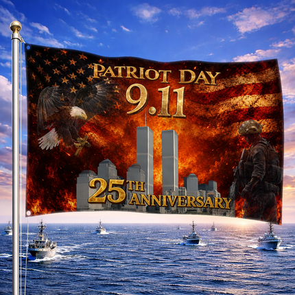 25th Anniversary Patriot Day Soldier Eagle Twin Towers Tribute Grommet Flag