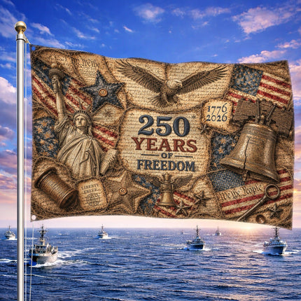 Primitive Burlap Americana 250 Years of Freedom House Flag