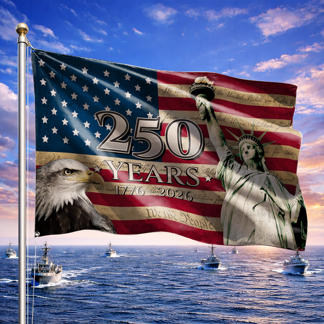 America 250 Years Anniversary Patriotic Eagle Flag HOF3