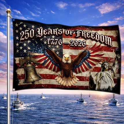 250 Years of Freedom Liberty Bell Statue & Eagle America 250 House Flag