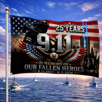Patriot Day 25th Anniversary Fallen Heroes Eagle Firefighter Flag