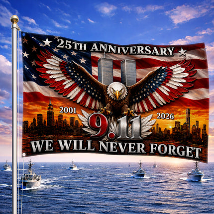 Patriot Day 25th Anniversary Patriotic Eagle 9.11 Memorial Grommet Flag
