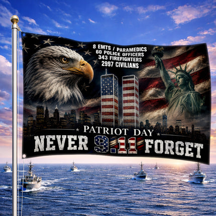 Patriot Day 25th Anniversary Eagle Liberty Never Forget Grommet Flag