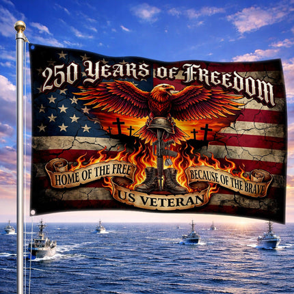 US Veteran Fiery Eagle Battlefield Cross America 250 House Flag