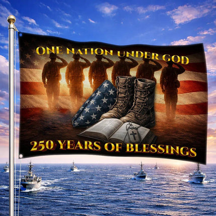 One Nation Under God Veteran Boots & Bible 250 Years House Flag