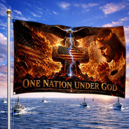 One Nation Under God Praying Jesus Grommet Flag