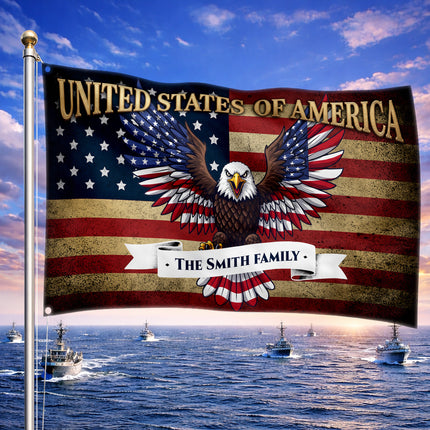 Personalized Patriotic Bald Eagle American House Flag