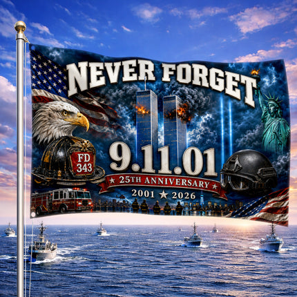 Patriot Day 25th Anniversary Never Forget First Responder Memorial Grommet Flag