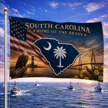 South Carolina Grommet Flag Home of the Brave Eagle Lighthouse
