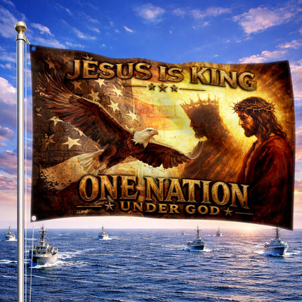 SP-01 Jesus Is King One Nation Under God Christian Flag Fourth of July Easter