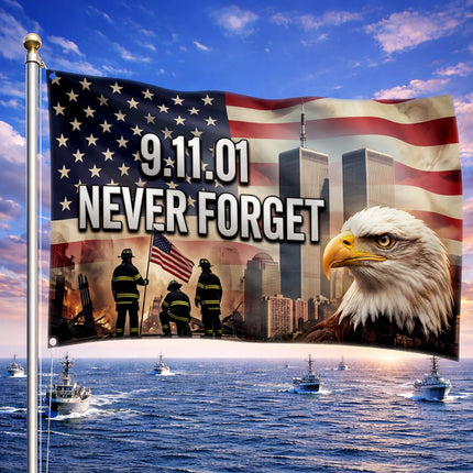 Patriot Day 25th Anniversary Firefighters Eagle Never Forget Grommet Flag