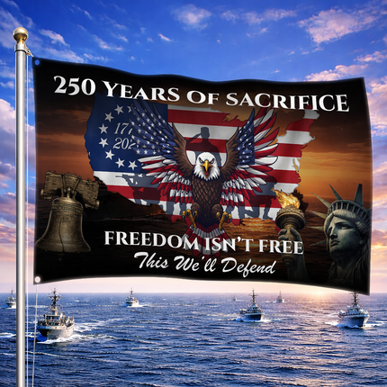 US Veteran 250 Years of Sacrifice Freedom Isn't Free Map Eagle House Flag