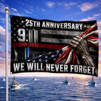 Patriot Day 25th Anniversary Thin Red Line Never Forget Grommet Flag