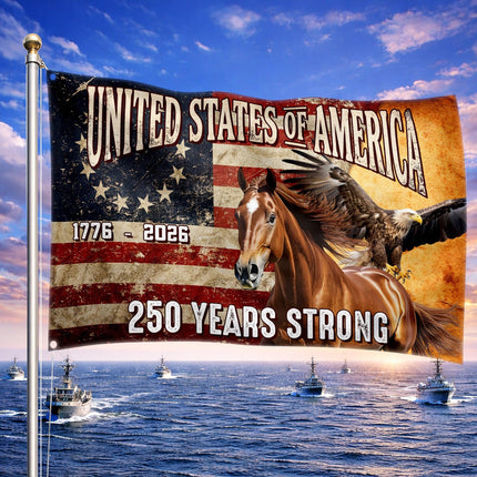 250 Years Strong Horse & Eagle United States of America 250 House Flag