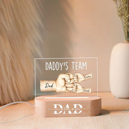 Personalized Daddy's Team Fist Bump Acrylic Night Light - Father's Day, Birthday Gift For Dad - Charming Present