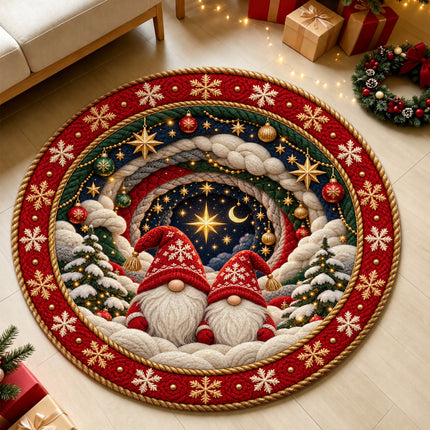 Christmas Round Doormat with Cozy Gnome Star Scene