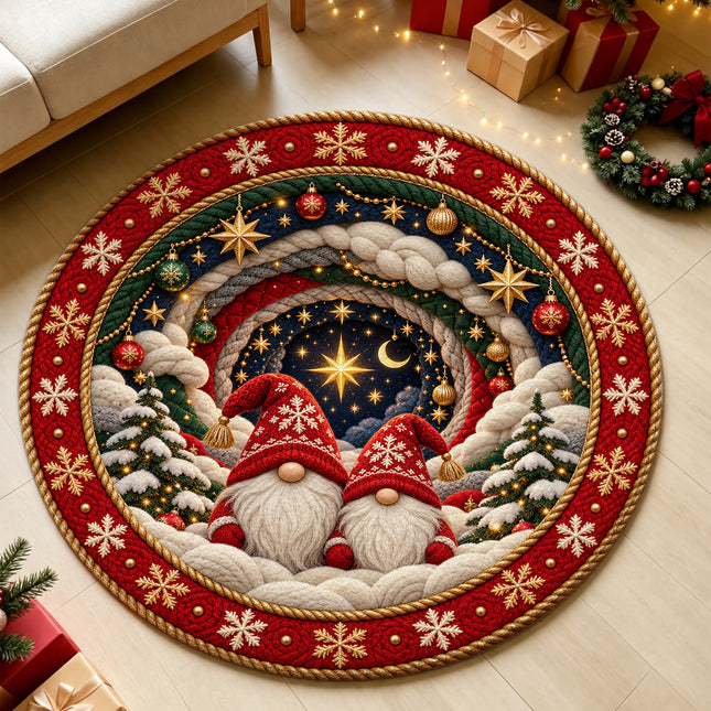 Christmas Round Doormat with Cozy Gnome Star Scene