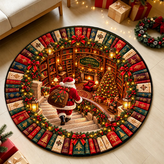 Christmas Round Doormat with Santa Storybook Library