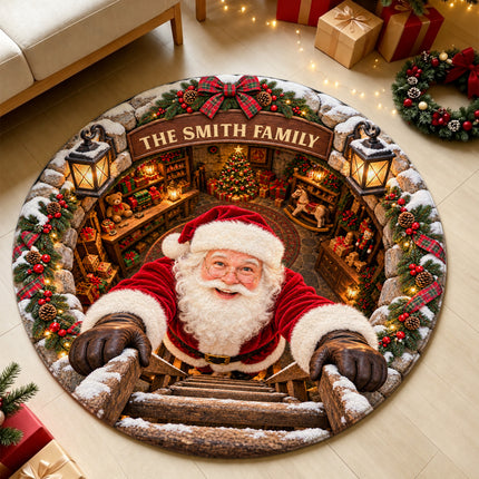 Personalized Santa Workshop Christmas Round Doormat Cozy Family Welcome Rug