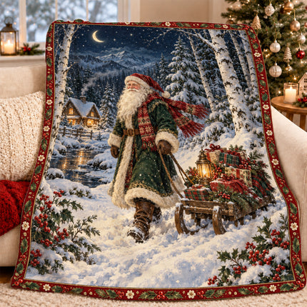 Christmas Fleece Blanket with Santa Snowy Journey