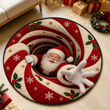 Santa Christmas Round Doormat Peppermint Swirl Welcome Rug