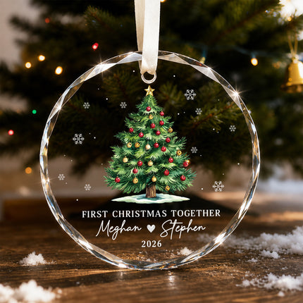 Personalized First Christmas Together Christmas Tree Couple Glass Ornament