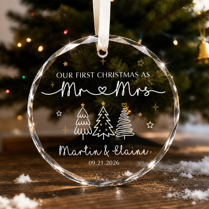 Personalized First Christmas as Mr and Mrs Glass Ornament