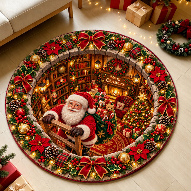 Christmas Round Doormat with Gnome Gift Swirl